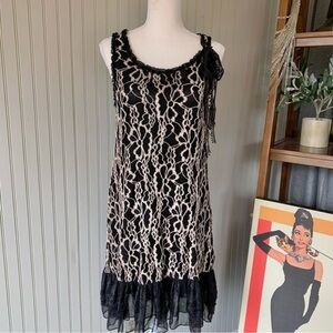 Anthropologie Walk on Water Black Lace Textured Ruffles Flounce Dress